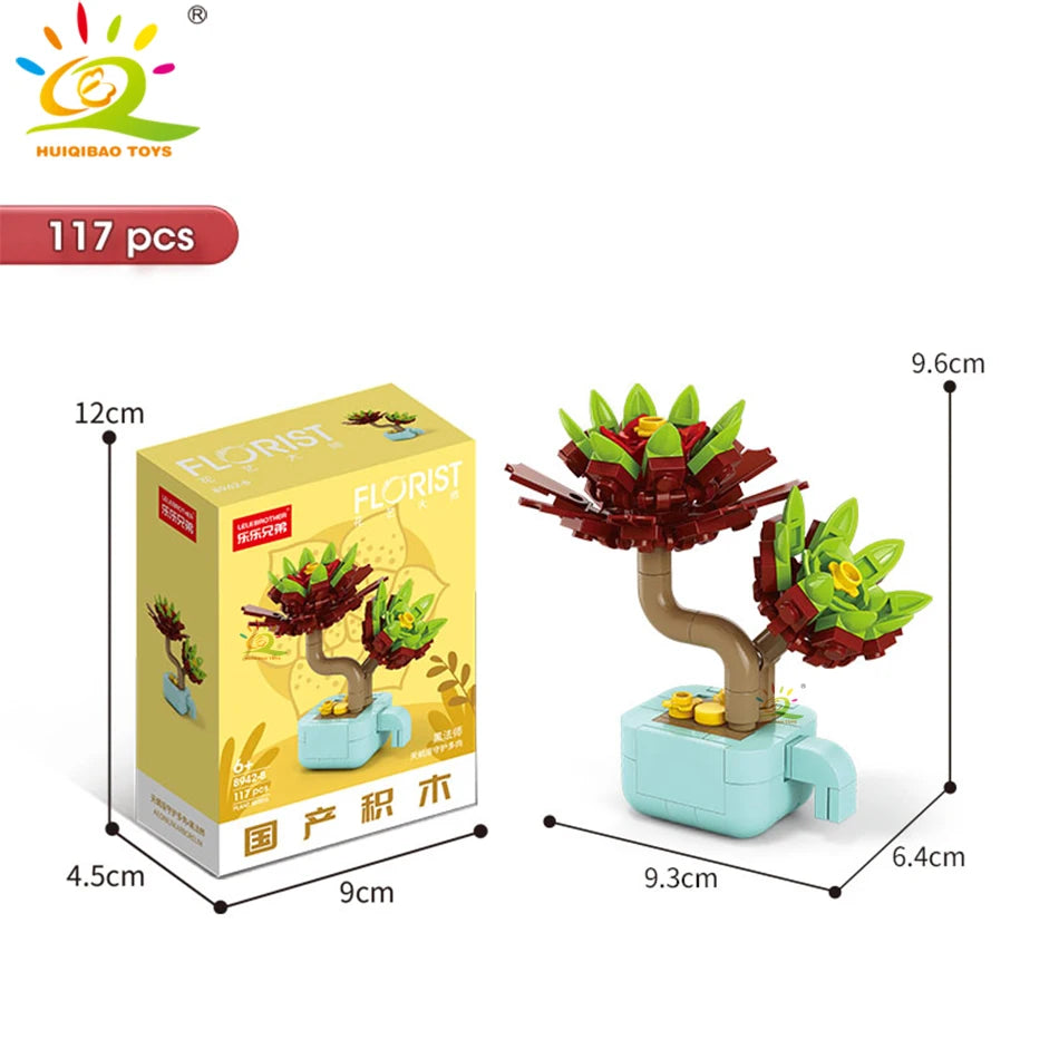 A set of 117 pieces of DIY flower succulent building blocks for desktop plant decor featuring a tree and various plant elemen