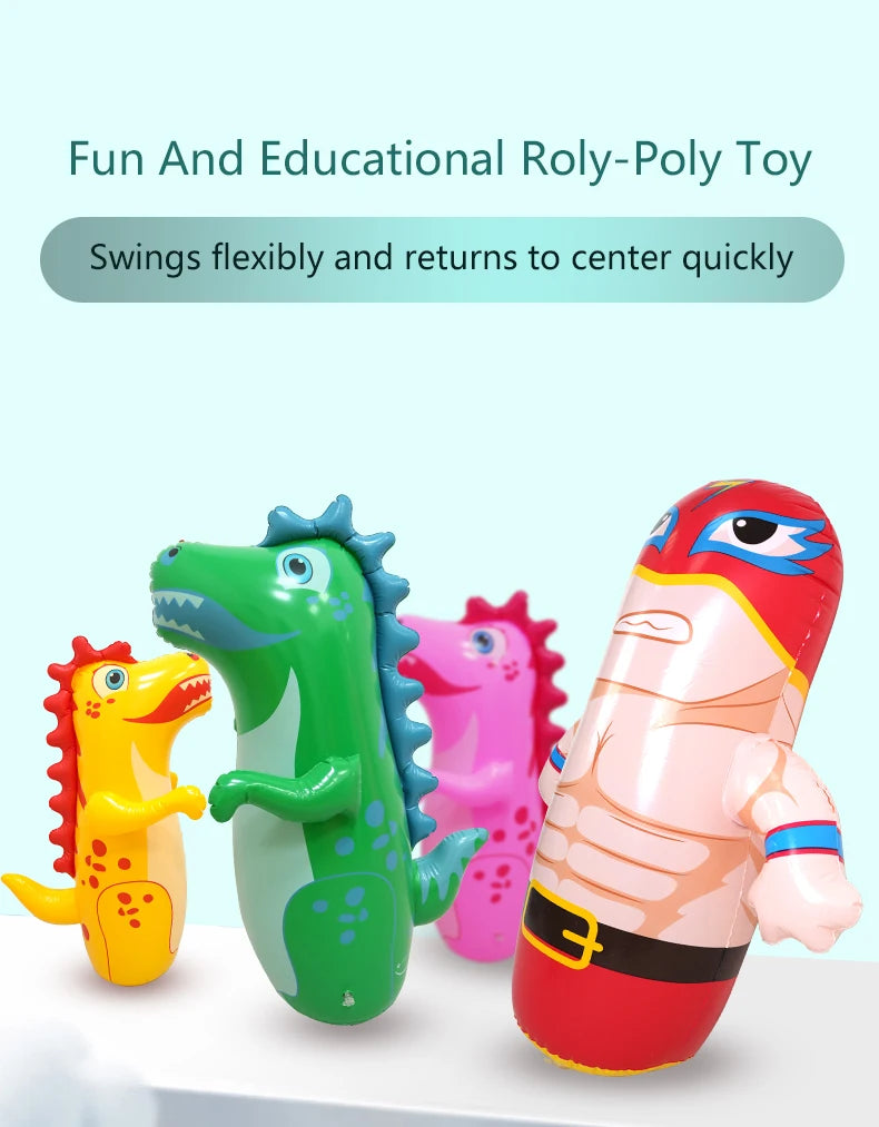 Colorful inflatable roly-poly toy dinosaurs with spikes and features for fun and educational play