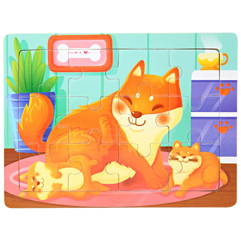 Wooden Animal Jigsaw Puzzles for Toddlers (Set of 12)