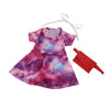 Handmade doll dress for 18-inch American Girl dolls featuring a watercolor pink and purple galaxy print