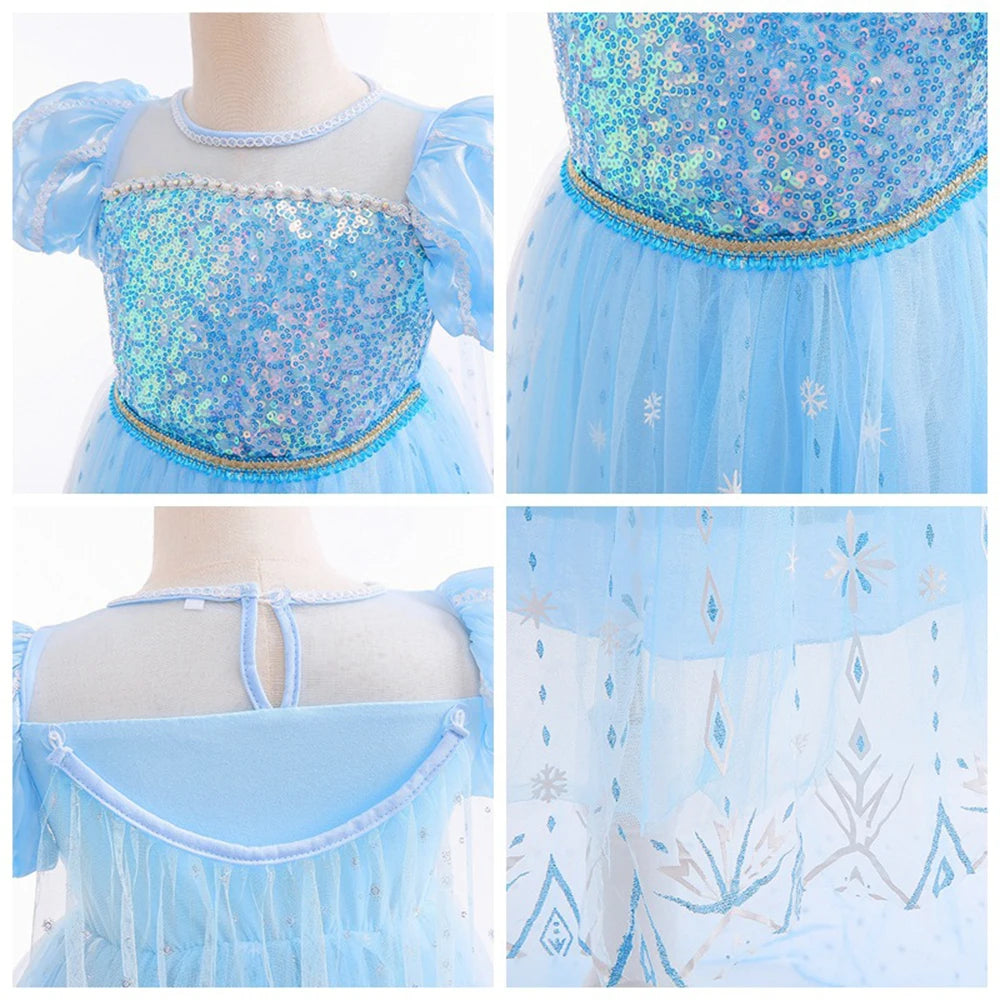 Robe de princesse en tulle bleu clair avec broderies florales et détails en tissu transparent