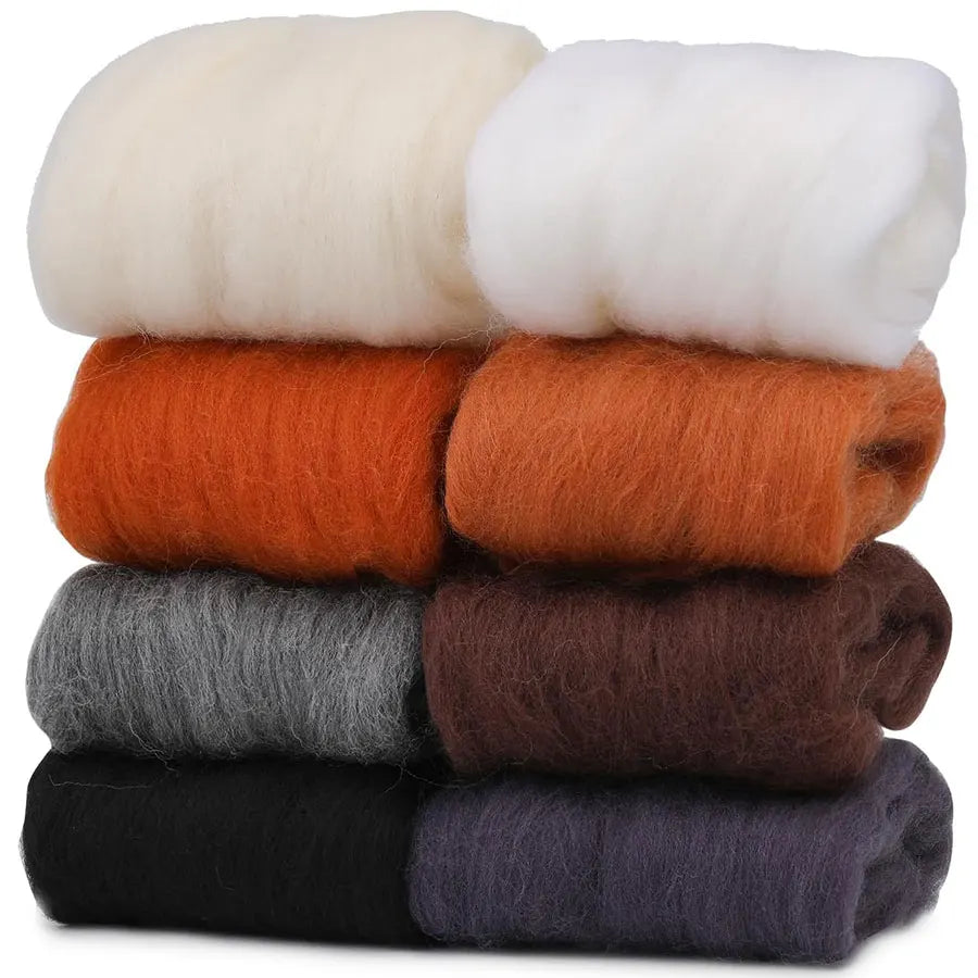 8-Color Wool Roving for Needle Felting – 100% Natural Fiber Craft Set