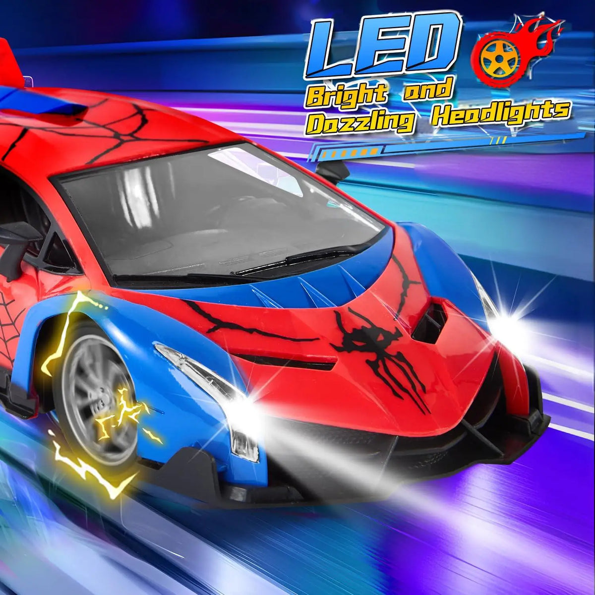 Spider-Themed RC Supercar with 2.4GHz Remote Control