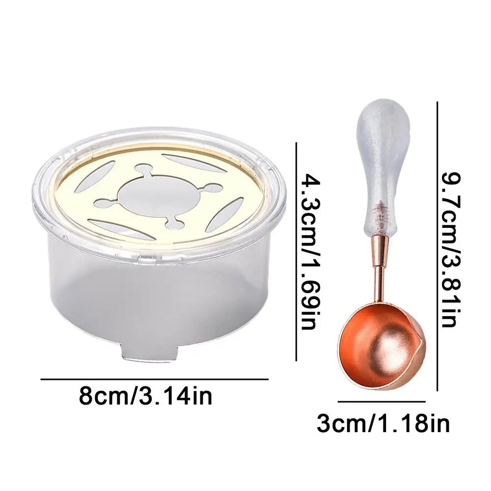 Elegant wax seal melting kit featuring a silver heater and a copper-colored spoon for melting wax.
