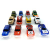 A collection of ten glowing LED race track cars in various colors and camouflage patterns.