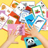 A collection of colorful early learning flash cards featuring animals like a lion, koala, pig, and panda.