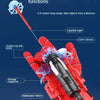 A red glove is shown launching blue suction cup projectiles, demonstrating the Rope Sucking disc product analysis.