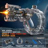 A transparent gray Z-lock ring version of a space fire-fighting water gun is shown against a dark background.