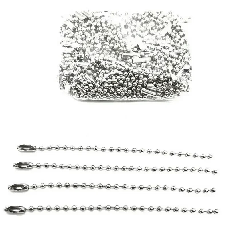 A pile of silver ball bead chains for DIY jewelry and keychains.