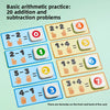 A set of cards showing basic arithmetic problems like addition and subtraction using fingers for early learning math practice