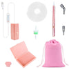 A pink electric diamond painting pen kit with a USB suction tool and storage pouch.