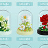 A set of flower bouquet building blocks in various colors and arrangements, including roses, daisies, and greenery.