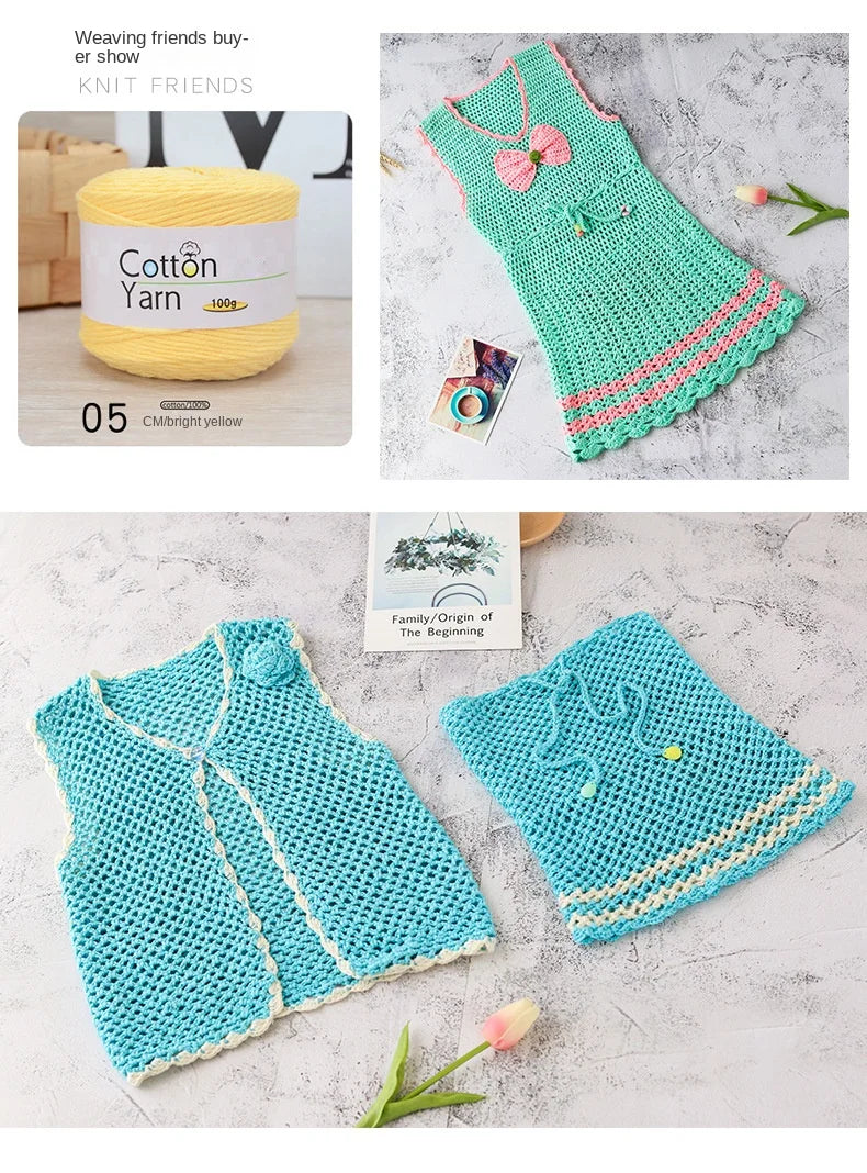 Handmade teal knitted friends shirt and matching yarn skein.
