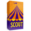 A purple box for a Scout variety board game collection featuring an orange sunburst design.