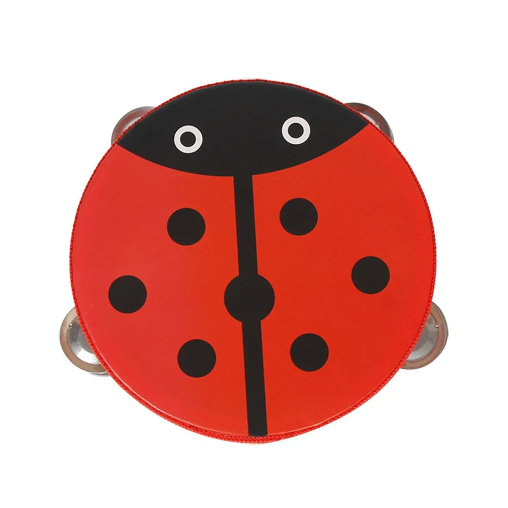 Wooden Handheld Tambourine for Kids with Colorful Cartoon Design