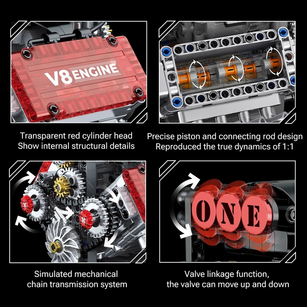 V8 Engine Model Building Kit with Electric Motor – 478 Pieces