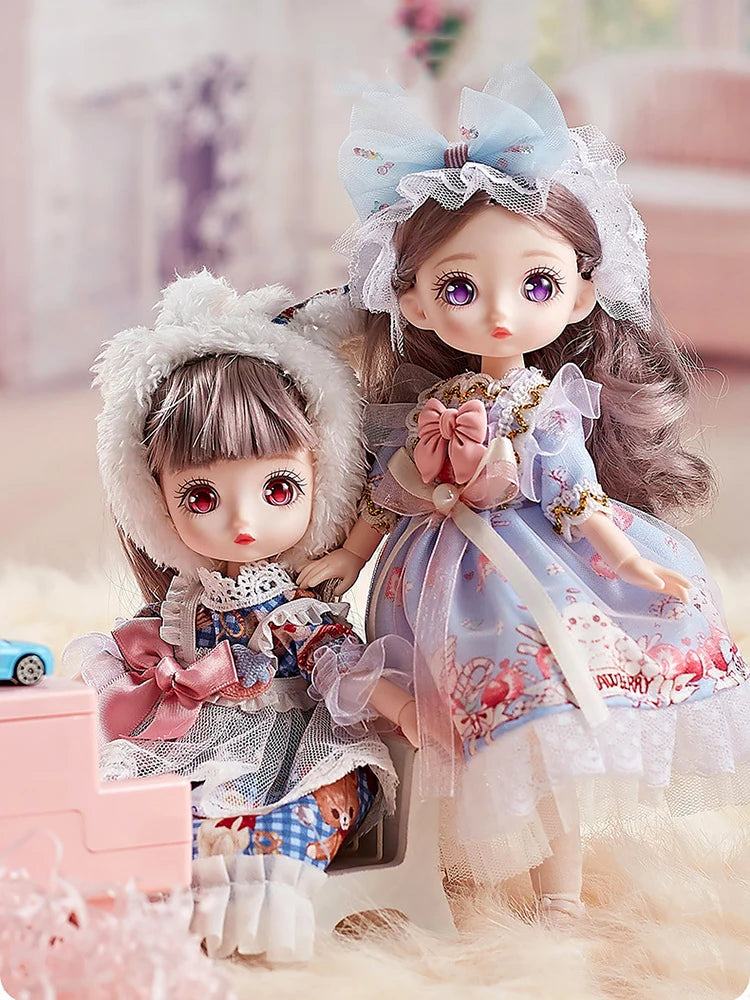 16cm Articulated Fashion Doll with Big Eyes and Dress-Up Outfit
