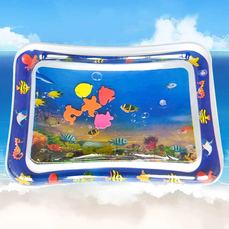 Inflatable Tummy Time Water Play Mat with Floating Fish