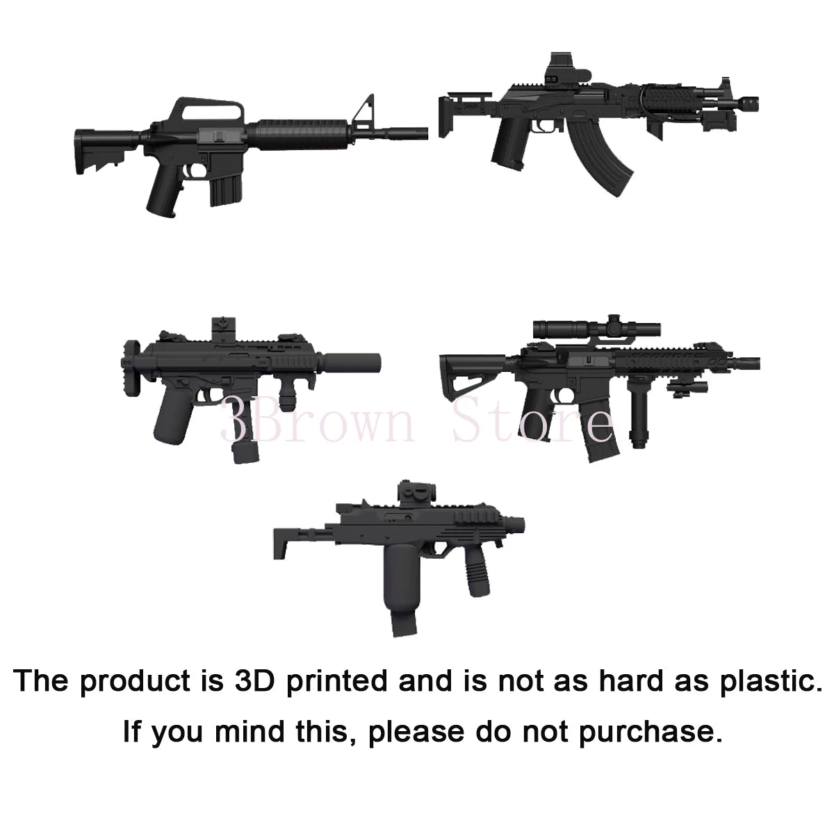 3D printed military building block set featuring a gun and helmet accessories