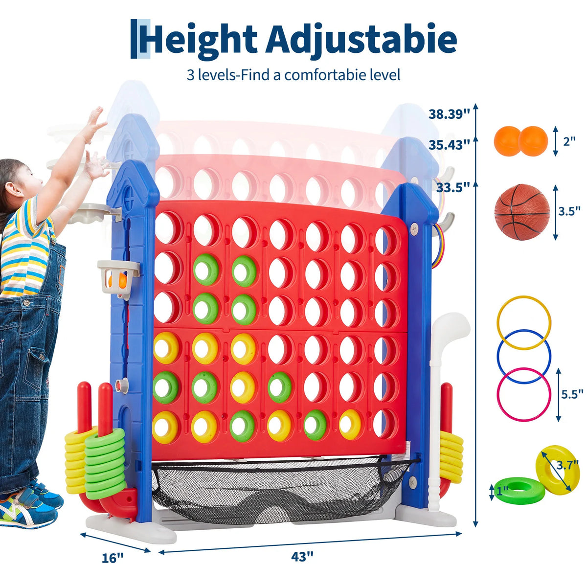 4-in-1 Giant Outdoor Game Set with Basketball Hoop & Ring Toss