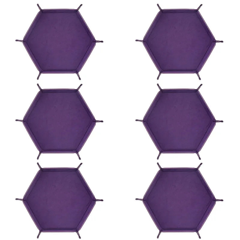 Purple foldable PU leather hexagonal dice tray for tabletop games and desk organization