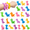 A collection of colorful animal and dinosaur sensory stress bracelets for kids