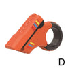 An orange 3D printed rotary finger slider fidget toy with a black grip and colored accents.