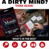 Box of Dirty Minds party card game featuring a red and black design with a question mark icon.