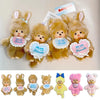A collection of fluffy brown plush cartoon characters with pink ears and sweet hearts.