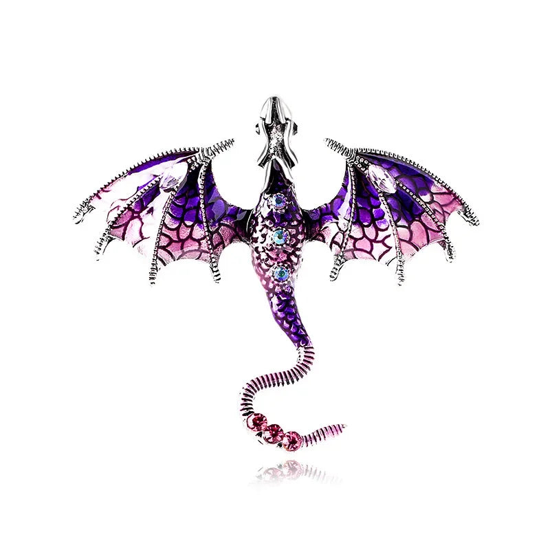 Enamel Dragon Brooch with Rhinestone Accents