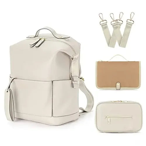 PU Leather Diaper Backpack with Changing Pad and Stroller Straps