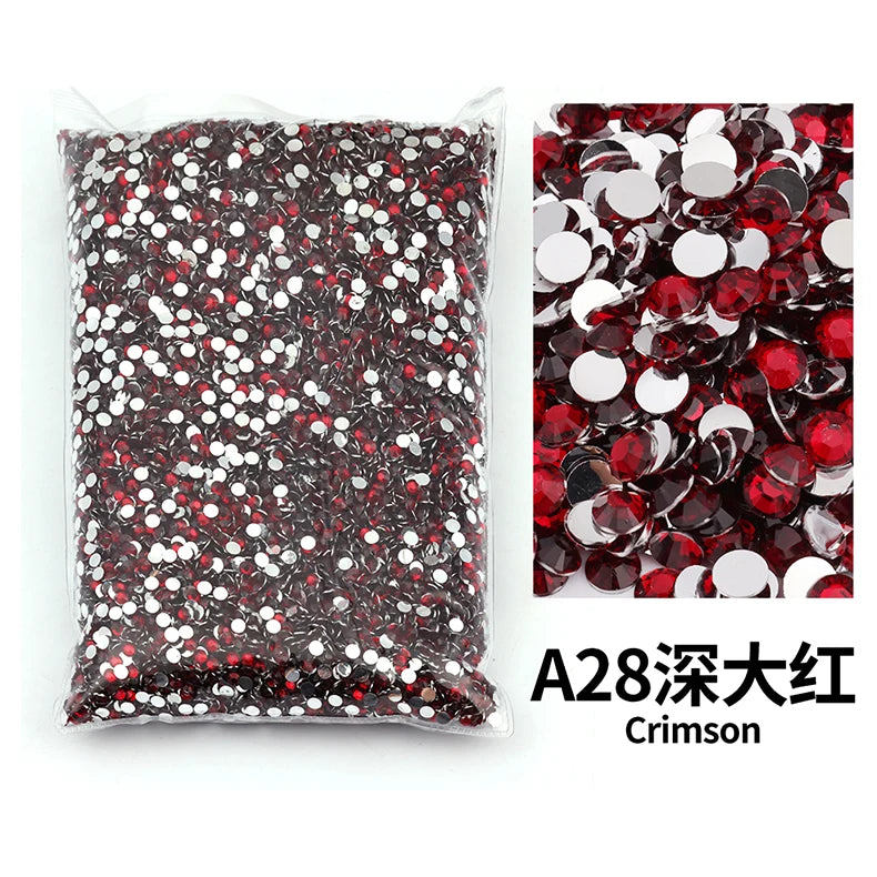 Bag of A28 Crimson flat-back resin rhinestones for DIY craft and nail art