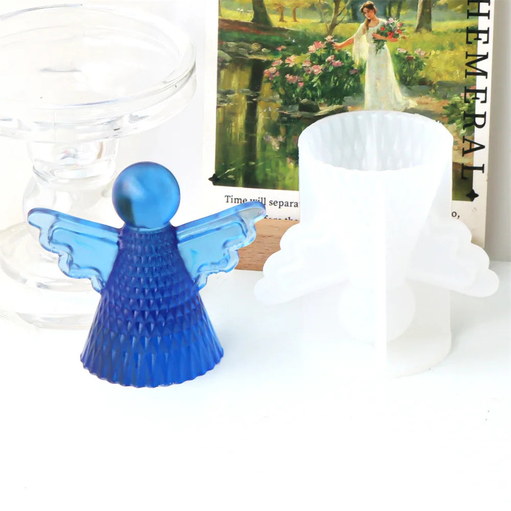 A bright blue silicone cherub angel mold for making candles and soap