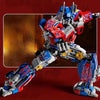 A detailed action figure of a robot in red, blue, and gray armor is shown in a dynamic pose.