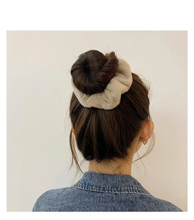 Plush Knit Scrunchie Hair Ties with Leather Accent