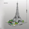 A model of the Eiffel Tower built from 3369 small building blocks on a flat base.