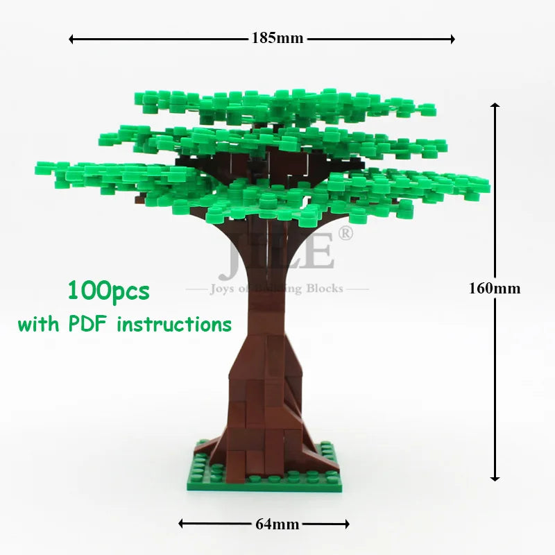 A model of a cherry blossom tree built from 100 wooden blocks with PDF instructions.