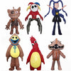 A set of collectible figures featuring various characters from Poppy Playtime including a brown monster, a red and white figu