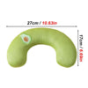 Light green plush U-shaped pet pillow designed for neck support, measuring 27cm long and 17cm high.