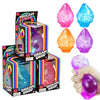 A collection of colorful, translucent squishy toys shaped like raindrops in various shades of pink, blue, and orange.