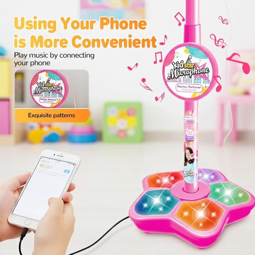 Kids Karaoke Microphone Stand Set with Party Lights