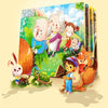 A colorful wooden jigsaw puzzle featuring cartoon animals and people for toddlers.