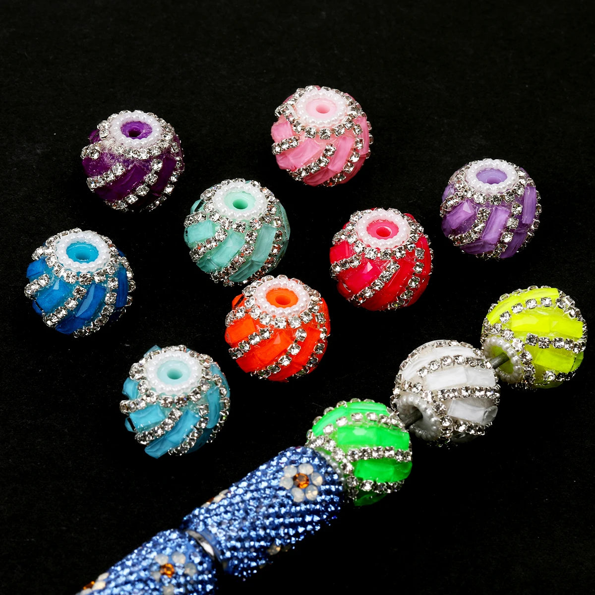 Striped Rhinestone Acrylic Beads for DIY Jewelry Making