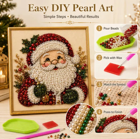 Festive Christmas Pearl Diamond Painting Kit with Frame