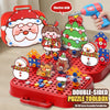 A red puzzle toolbox featuring a dinosaur drill and screw building toy set with an electric drill and Christmas-themed figure