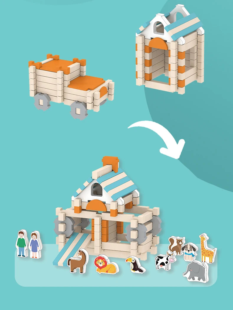 Natural Wooden Building Blocks Set for Toddlers