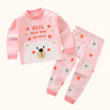 Pink kids pajama set for a baby featuring a polar bear design with cute hearts