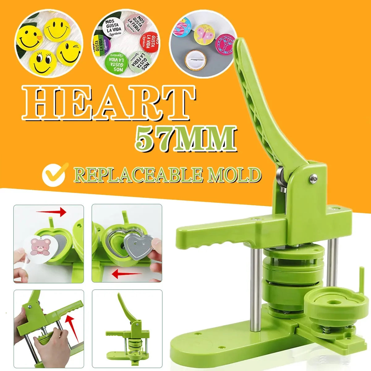 DIY Button Maker Machine Kit with Interchangeable Molds – 5 Sizes