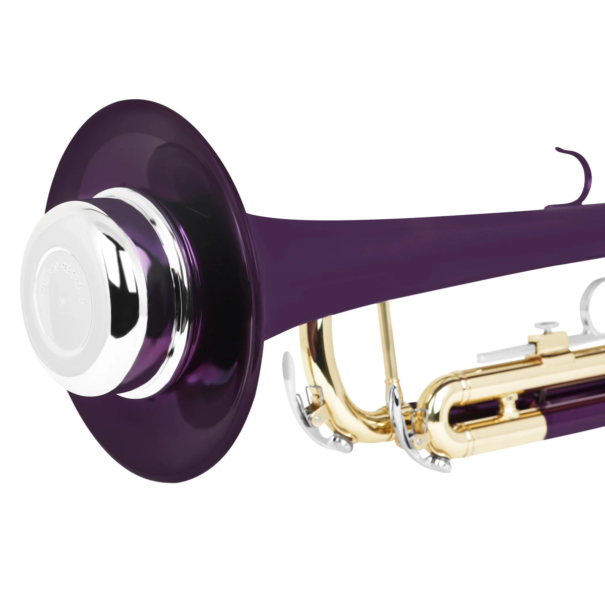 A purple lightweight trumpet practice mute with a silver-colored cap and aluminum alloy construction.