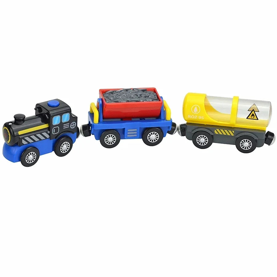 Magnetic Wooden Train Set with Locomotive and Two Carriages